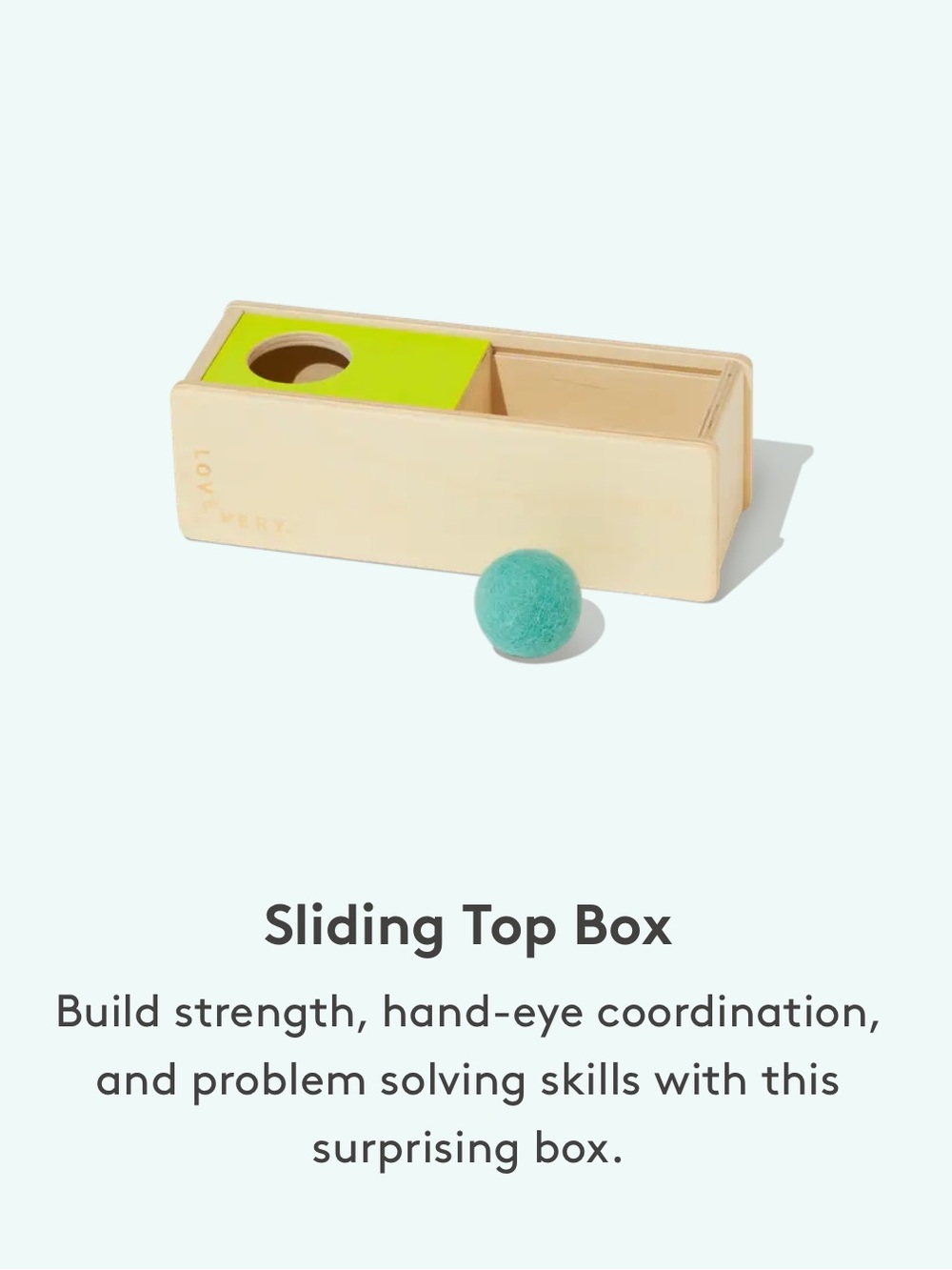 Lovevery Sliding Top Box Toy - Natural Wood with Lime Green